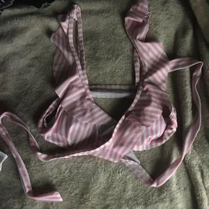 pink and white striped wrap around bikini